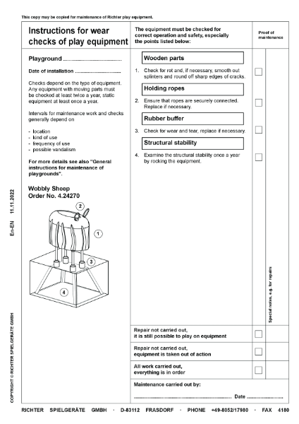 Timberplay Animals - Wobbly Sheep - Maintenance Instructions