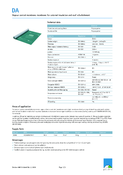 Pro Clima DA Technical Datasheet