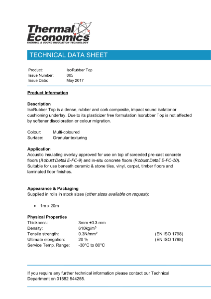 IsoRubber Top Technical Data Sheet