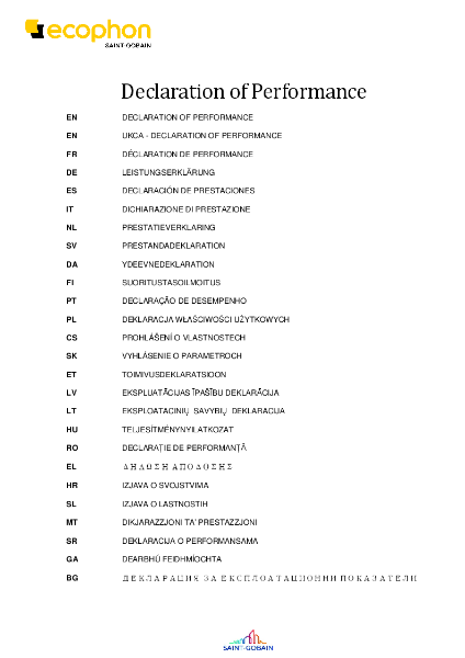Declaration of Performance Ecophon Connect Trims