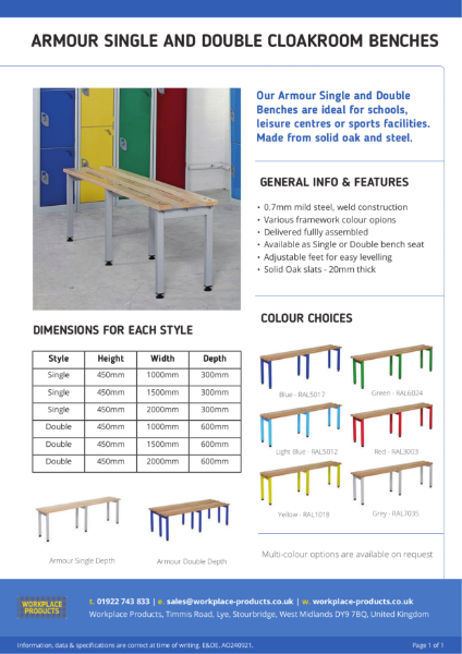 Changing Room Furniture - Single/Double Island without Hooks Data Sheet - Workplace Products