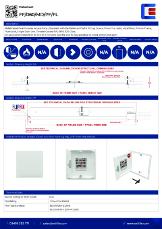 Datasheet - FlipFix Metal Door - Picture Frame - 1 Hour Fire Rated
