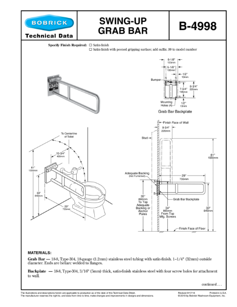 Swing-Up Grab Bar - B-4998