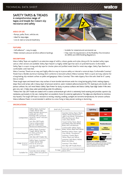 Data Sheet: Safety Tape Range & Treads