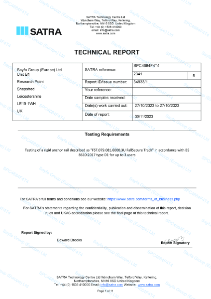 SATRA FallSecure™ Track Test Report - BS8610.2017 3U D1