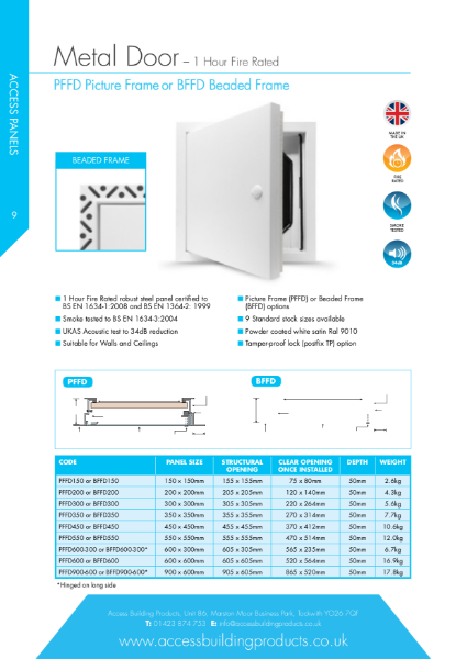 Fire Rated access panel - Brochure page
