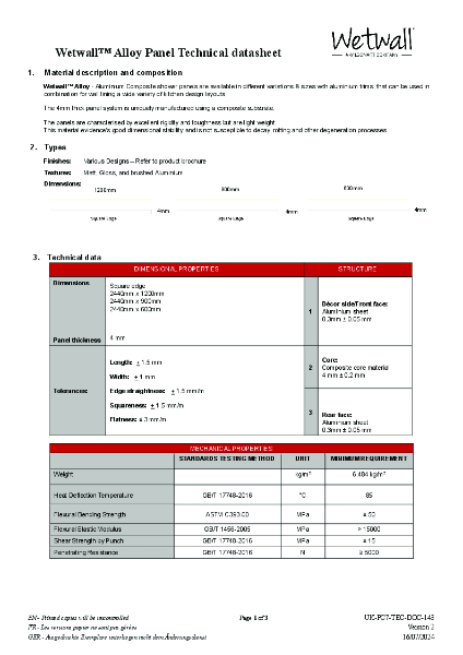 Alloy Shower Panels - Technical Data Sheet