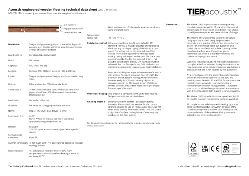 Acoustic Engineered Wooden Flooring - Technical Data Sheet