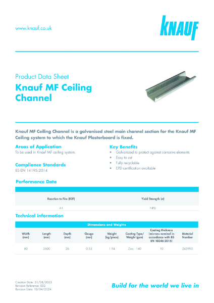 Knauf MF Ceiling Channel Data Sheet