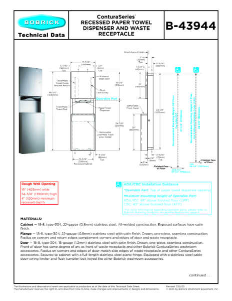 ConturaSeries® Recessed Paper Towel Dispenser and Waste Rexeptacle - B-43944