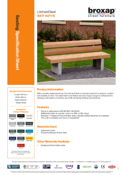 Litchard Seat Specification Sheet