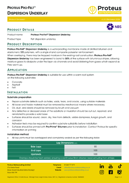 Product Data Sheet - Proteus Pro-Felt® Dispersion Underlay