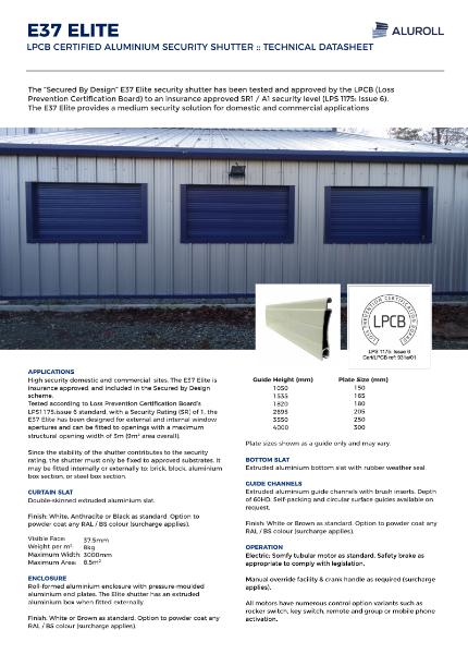 Aluroll E37 Elite Datasheet