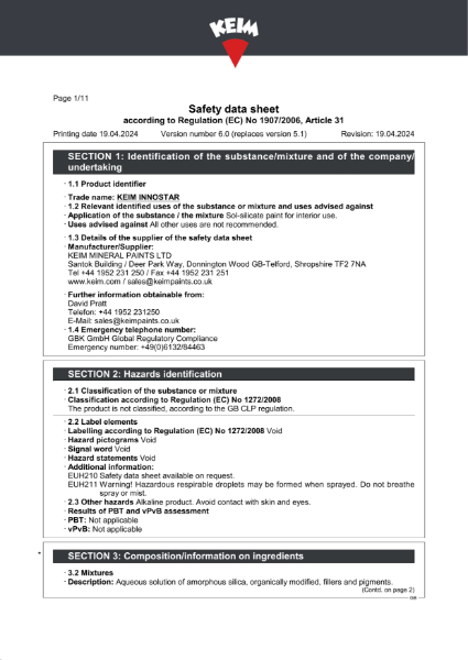 KEIM Innostar Safety Data Sheet