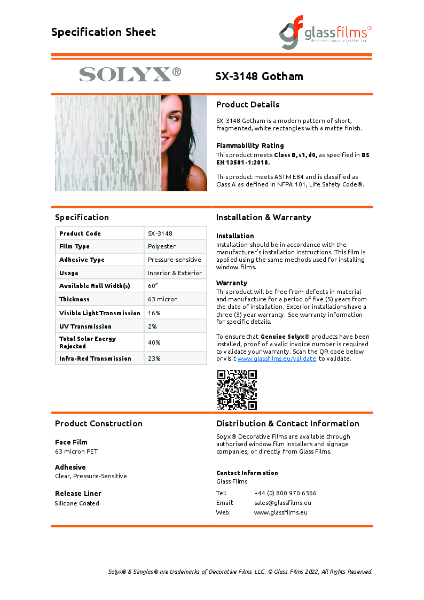 SX-3148 Gotham Specification Sheet