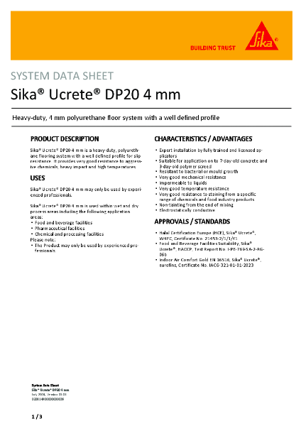 Sika® Ucrete® DP20 4 mm Product Data Sheet