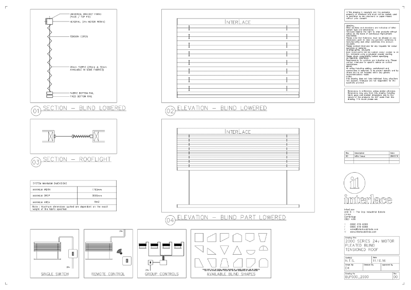 2000 Series Pleated Blind - Drawing Motorised Tensioned