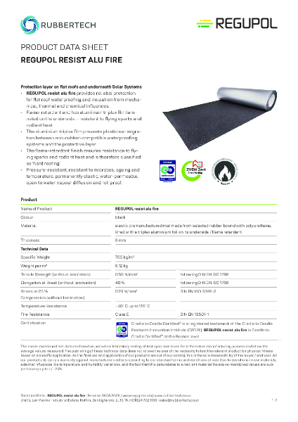 REGUPOL Resist Alu Fire - Data Sheet