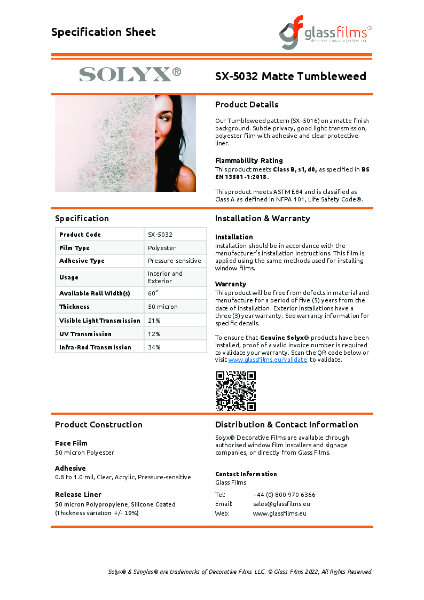 SX-5032 Matte Tumbleweed – Product Data Sheet