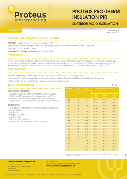 Proteus Pro-Therm PIR Data Sheet