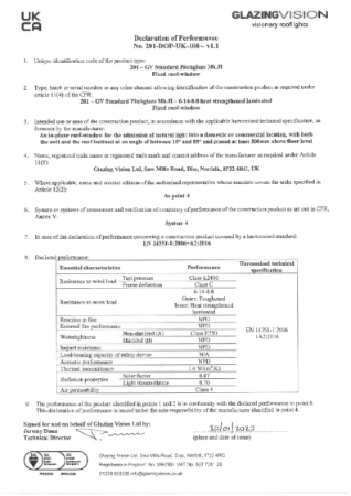 Pitchglaze Declaration of Performance for UKCA mark - 6-14-8.8 HS Laminated