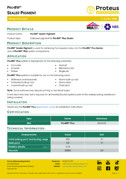Product Data Sheet - Pro-BW® Sealer Pigment