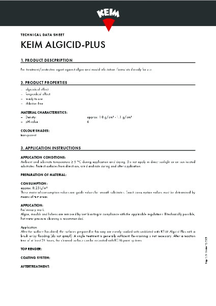 Keim Algicid-Plus Technical Data Sheet