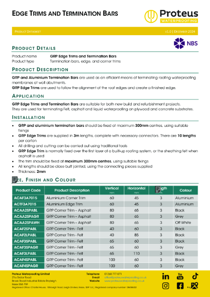 Product Data Sheet - Edge Trims and Termination Bars