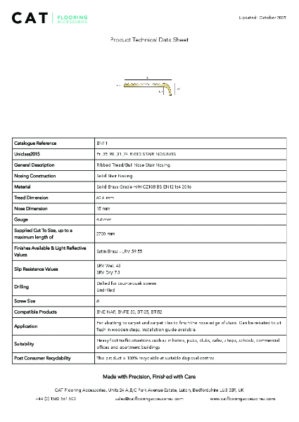 BN11 Satin Brass Technical Datasheet