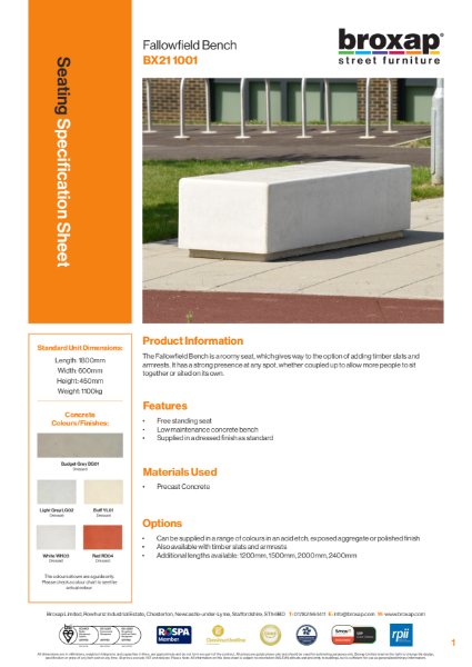 Fallow Field Bench Specification Sheet