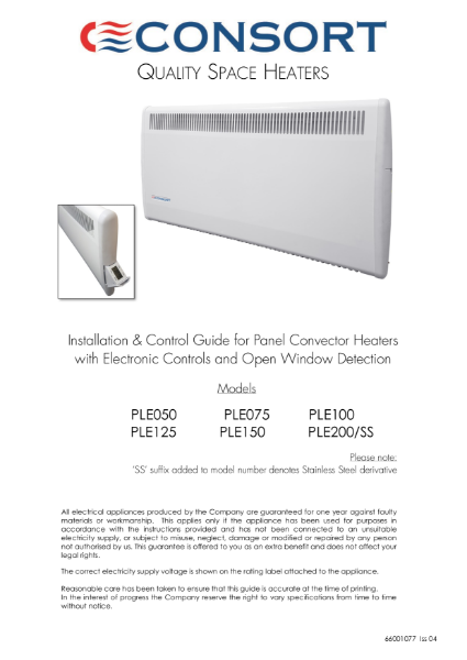 PLE Panel Heater user instructions