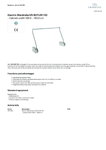 Technical Data Sheet Granberg Butler 722-100