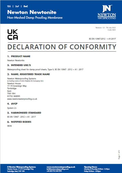 Newton Newtonite Declaration of Conformity