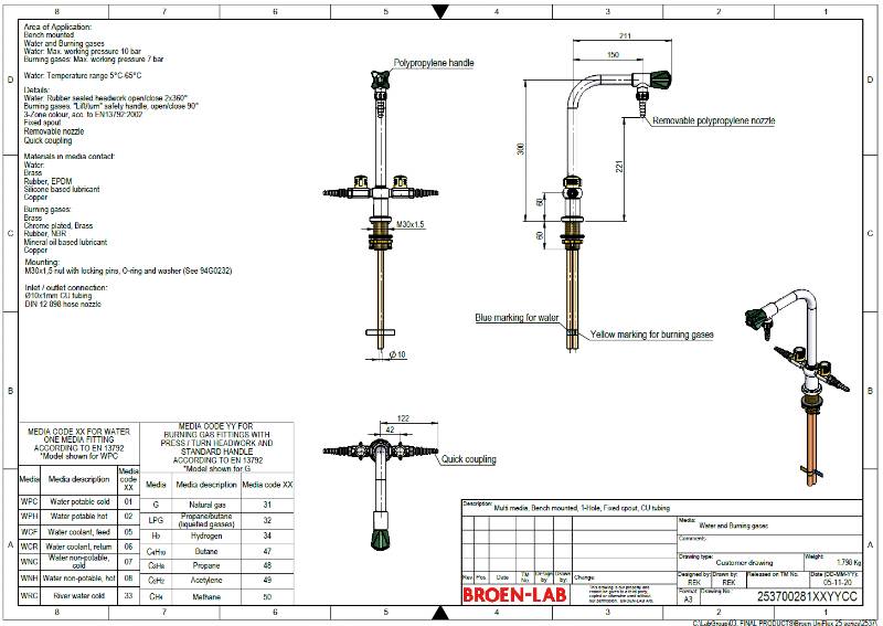 Table Mounted Laboratory Combination Water and Burning Gas Tap BROEN