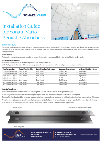 Sonata Vario Installation Datasheet