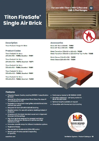 Titon FireSafe® Single Air Brick - Product Data Sheet