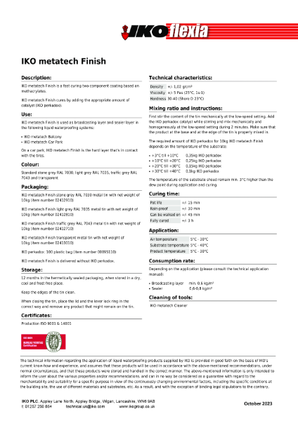 Technical Data Sheet (TDS) - IKO metatech Finish