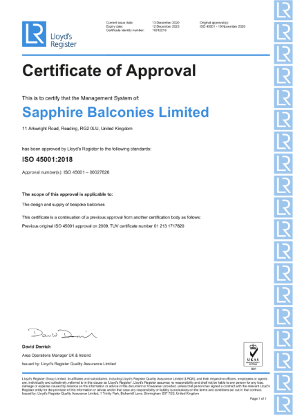 Certificate of Approval 45001