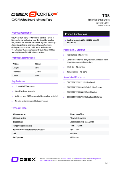 OBEX CORTEX 0272FR UltraBoard Jointing Tape TDS