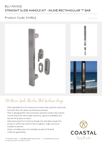 BLU™ - KM853 Straight Slide Handle Kit Inline Rectangular 'T' Bar Data Card
