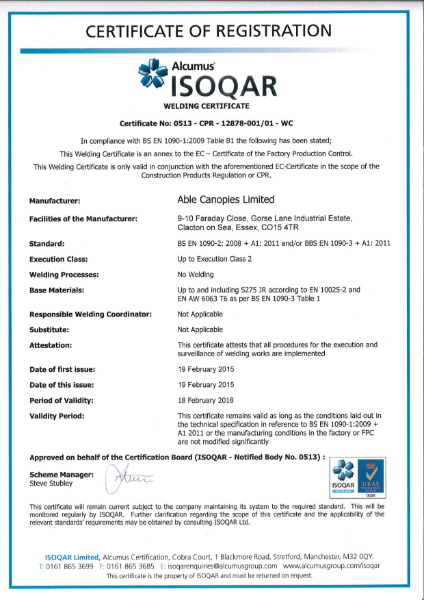 BS EN 1090-2:2008 Certificate