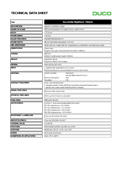 NightVent Motorized – Product Data Sheet