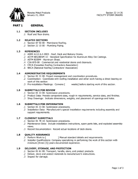 SPECIFICATION SHEET - CLAMP-TITE SPUN ALUMINUM DRAIN