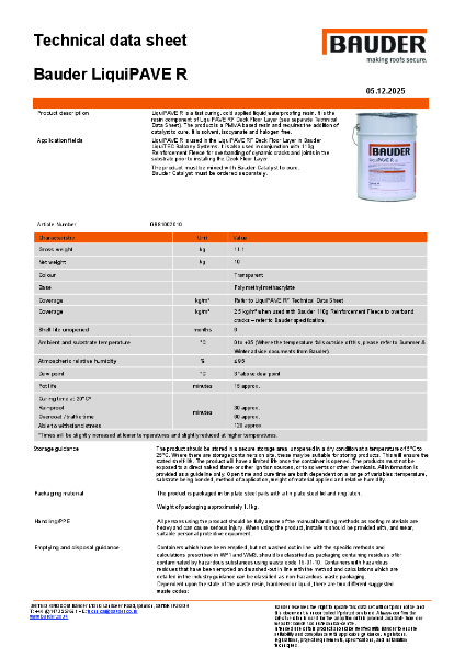 Bauder LiquiPAVE R - Technical Data Sheet