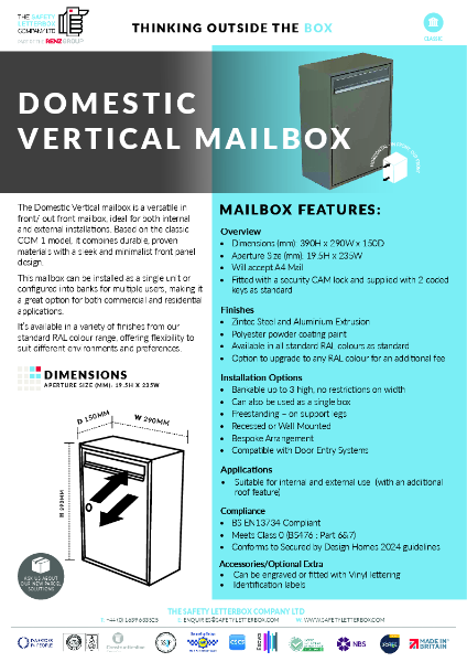Domestic Vertical Mailbox Datasheet