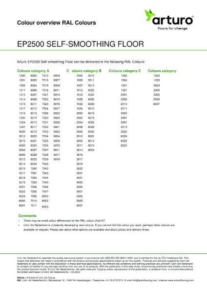 Arturo Heavy-duty Resin Floor Colour Chart