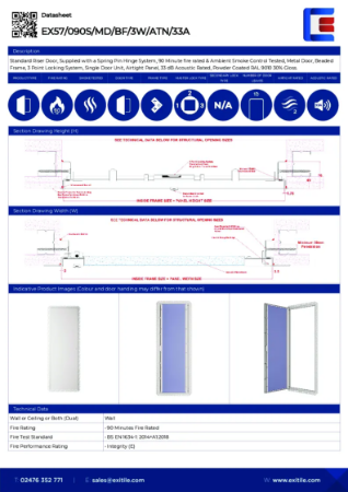 Datasheet - Riser Door (Range 57) - Beaded Frame - 90 Minutes Fire Rated - Smoke & Airtight Tested - 33dB Acoustic