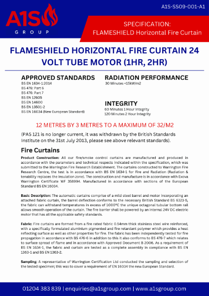A1S Group Specification Sheet: Flameshield Horizontal