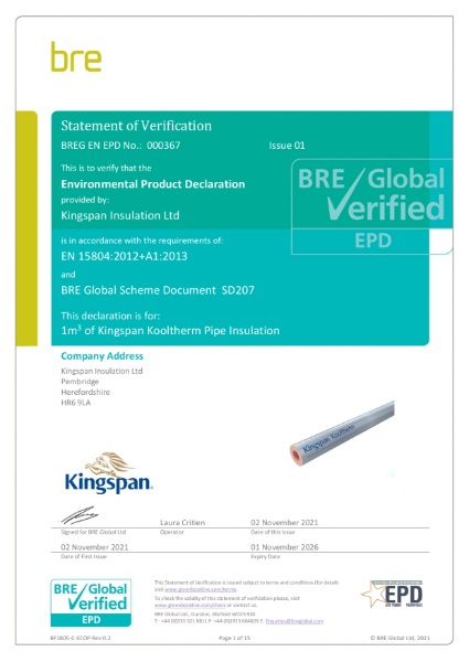 Kooltherm Pipe Insulation EPD