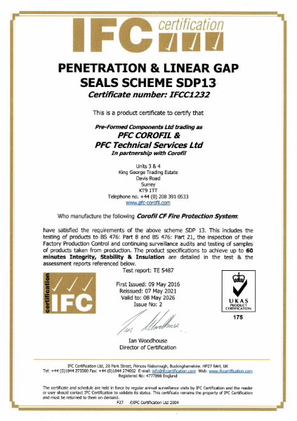 PFC Corofil Technical CF Fire Protection System - IFC Certificate: IFCC1232
